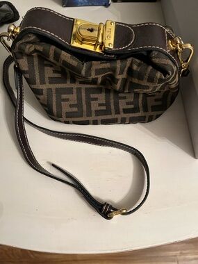 Fendi Brown Zucca Monogram Shoulder Bag with Gold Hardware